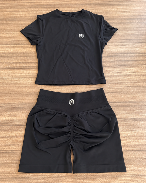 Motive black athletic top and shorts set